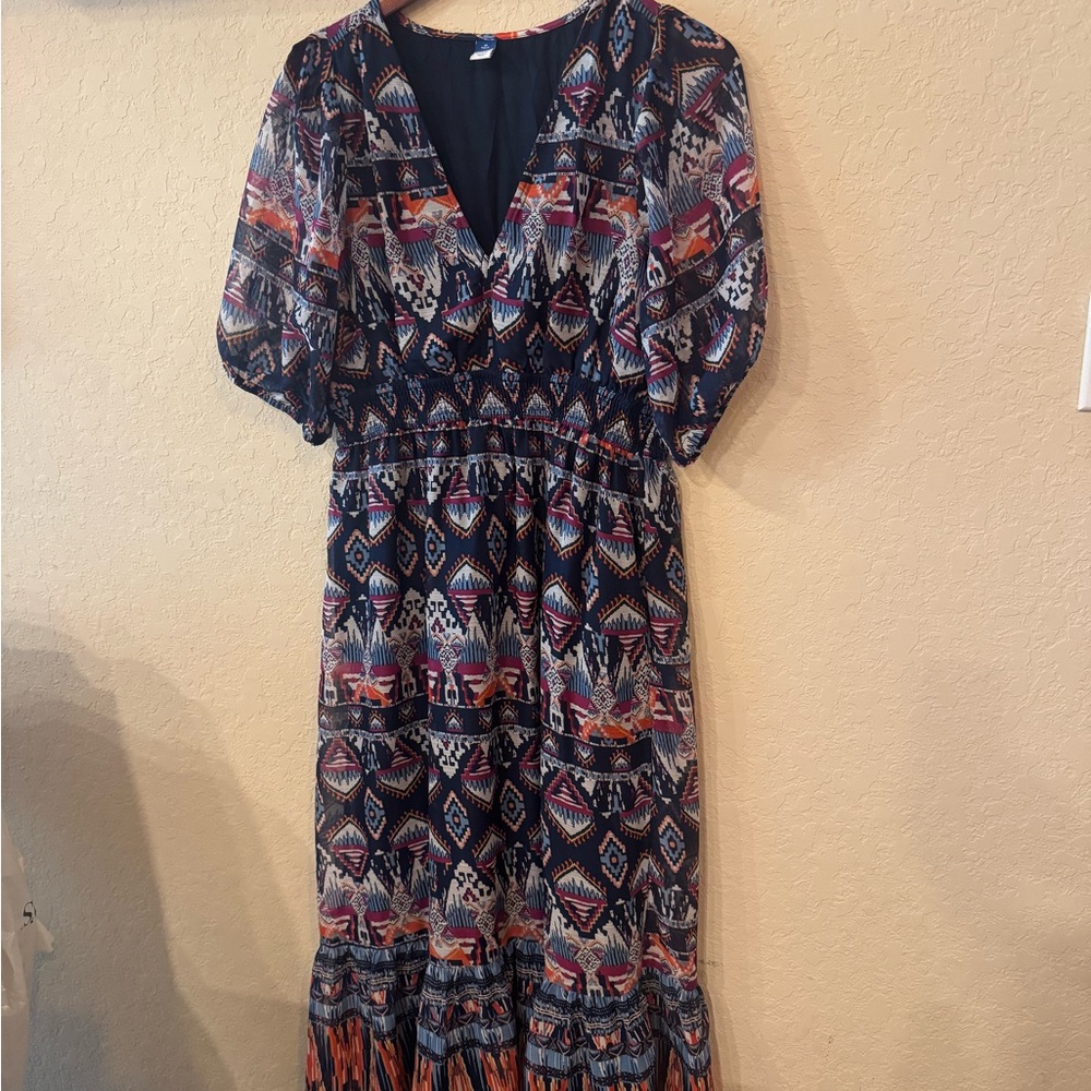 Old Navy Pink and Red Puff Sleeve Maxi Sundress